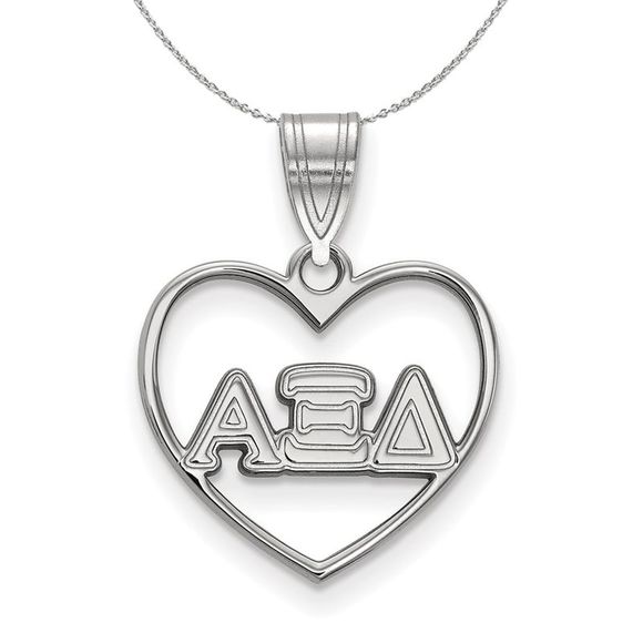 Sterling Silver Alpha Xi Delta Heart Greek Necklace - 16 Inch - Picture 1 of 7